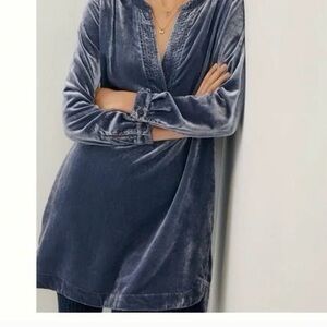 Anthropologie Melody velvet tunic with pockets in slate blue